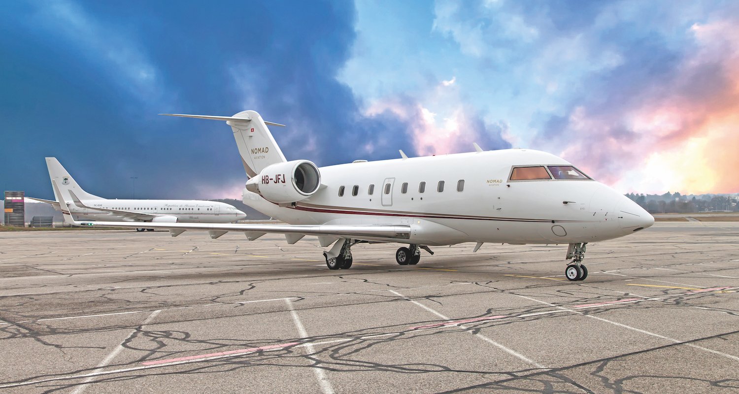 Challenger 605 private jet in barcelona airport