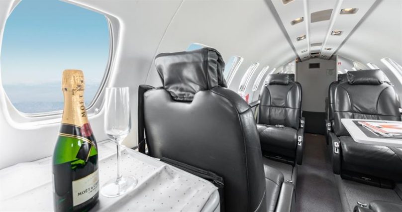 The cabin of a citation 2 private jet