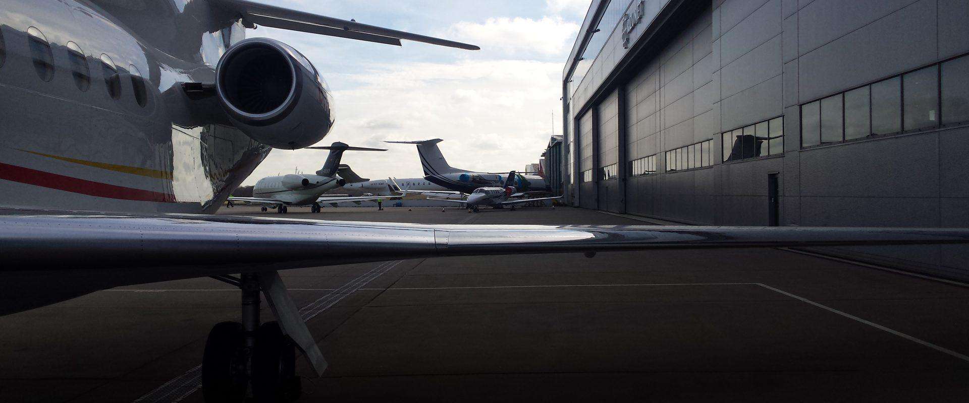 Private jet outside hangars milan