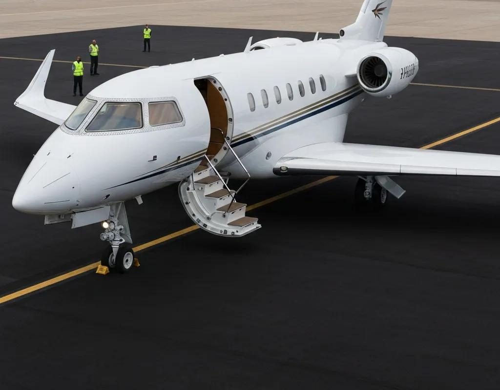 Luxurious private jet on tarmac representing exclusive air charter services