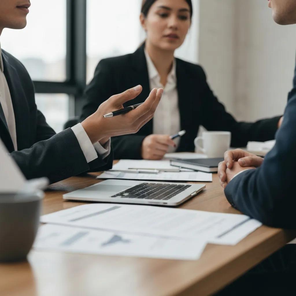 Charter-a ltd business professionals in a meeting discussing documents, highlighting the importance of verifying jet charter providers