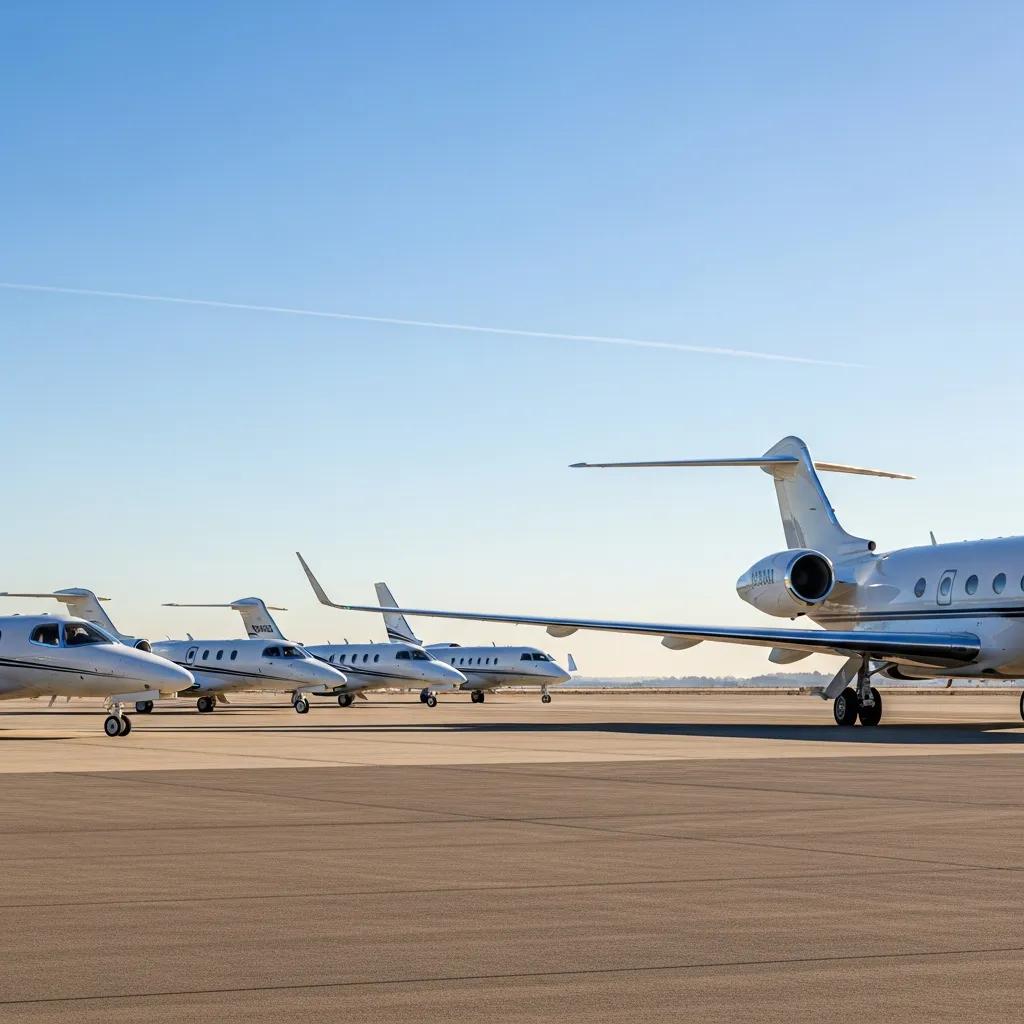 Charter-a ltd comparison of various private jet types illustrating differences in size and design
