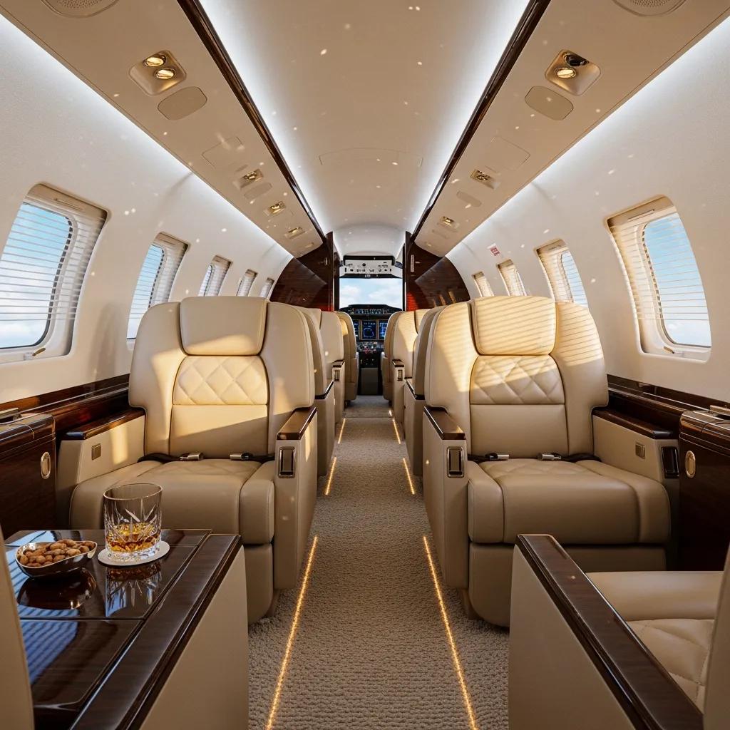 Charter-a ltd luxury private jet cabin interior, illustrating onboard comfort and amenity options