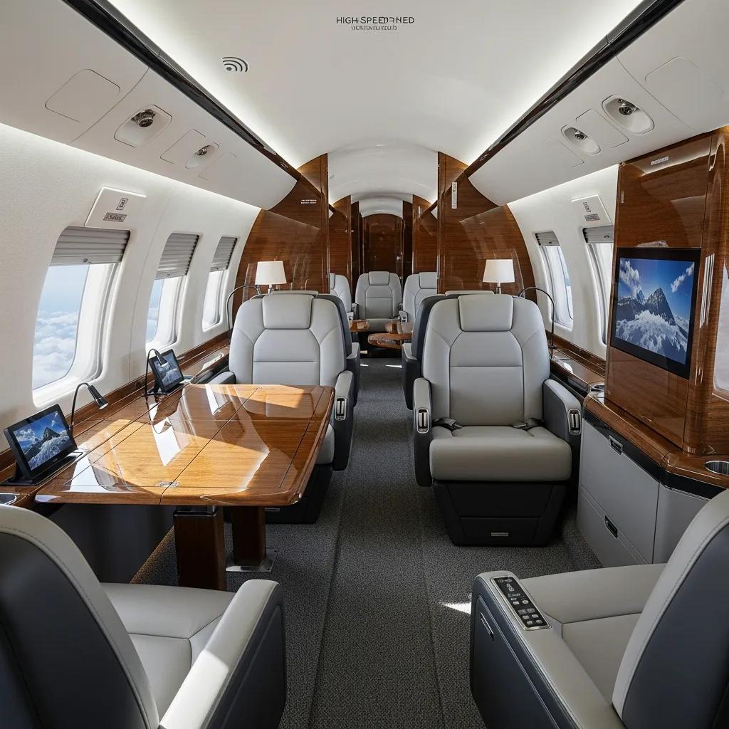 Charter-a ltd interior of a private jet designed as an airborne office for productivity