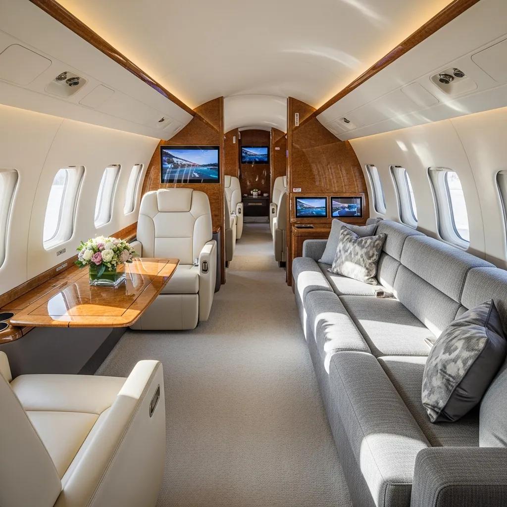Charter-a ltd interior of a private jet highlighting luxury and comfort for passengers