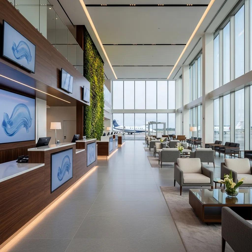 Charter-a ltd interior of a private terminal showcasing streamlined check-in and luxury