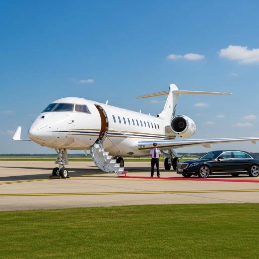 Charter-a ltd luxurious private jet on tarmac representing exclusive air travel options