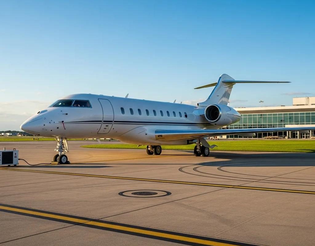 Luxurious private jet on tarmac representing private air charter services