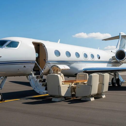 Charter-a ltd luxurious private jet on the tarmac, emphasizing comfort and exclusivity in air travel