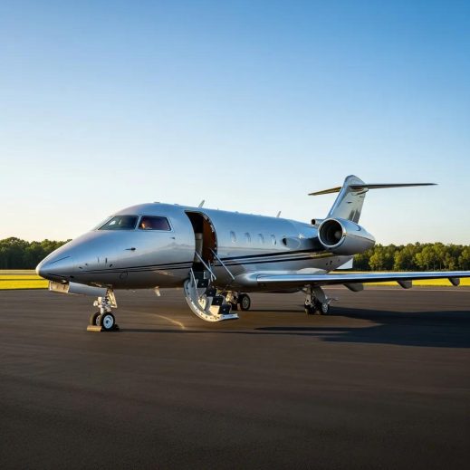 Charter-a ltd luxurious super midsize jet on a private tarmac, representing enhanced performance and luxury travel