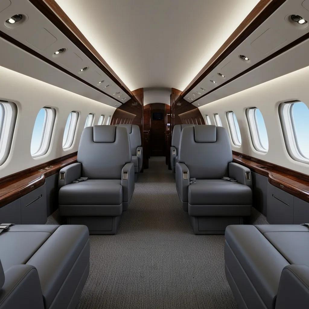 Charter-a ltd luxurious vip jet interior with spacious seating and elegant decor, highlighting the comfort of private air travel