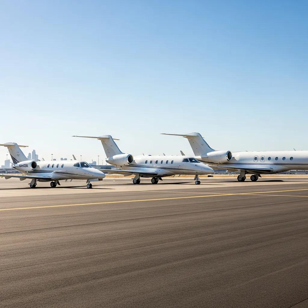 Charter-a ltd comparison of midsize, light, and super midsize jets on a runway