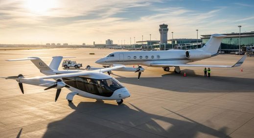 Charter-a ltd air taxi and private jet at an airport, representing private flight options