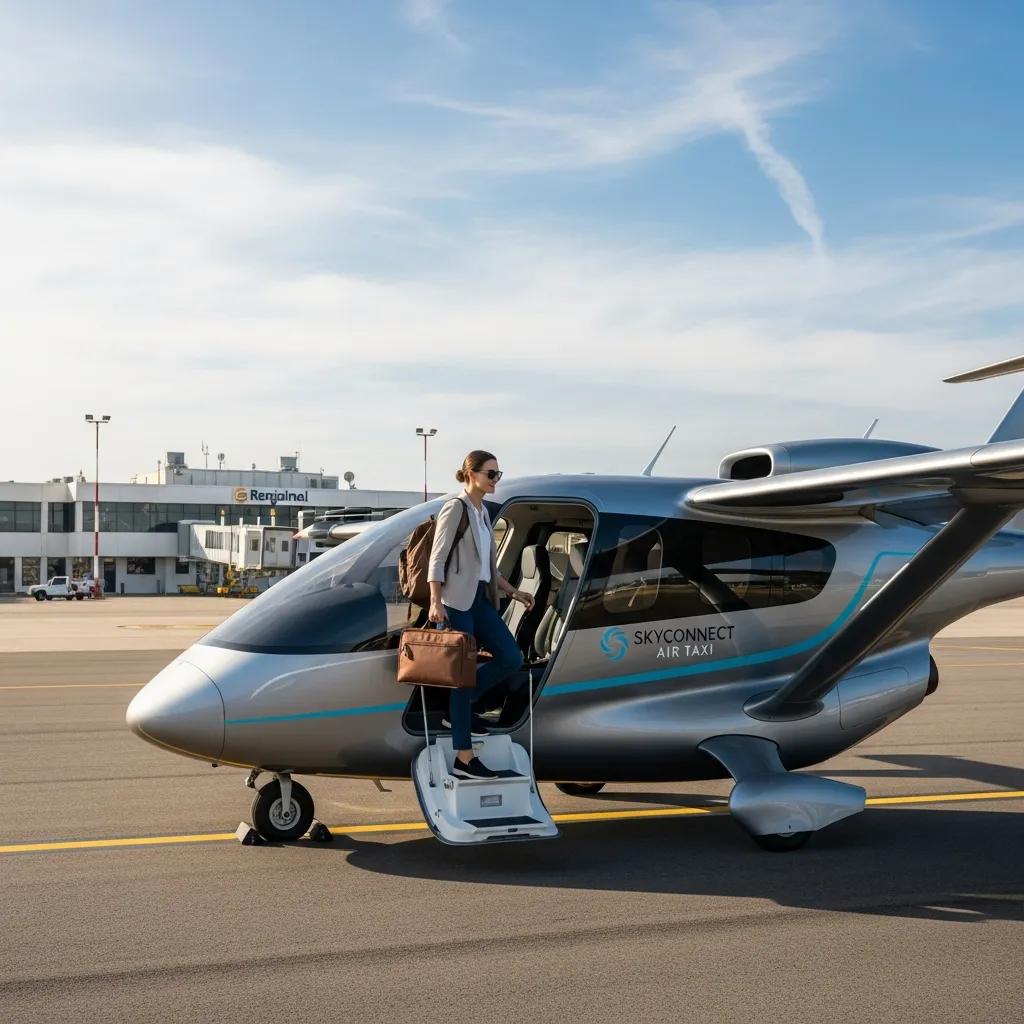 Charter-a ltd traveler boarding an air taxi at a regional airport, highlighting air taxi benefits