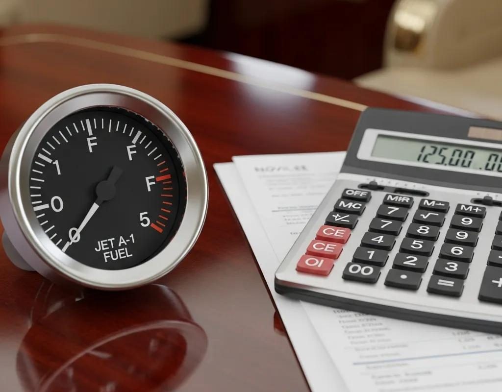Fuel gauge and calculator close-up to illustrate charter cost components
