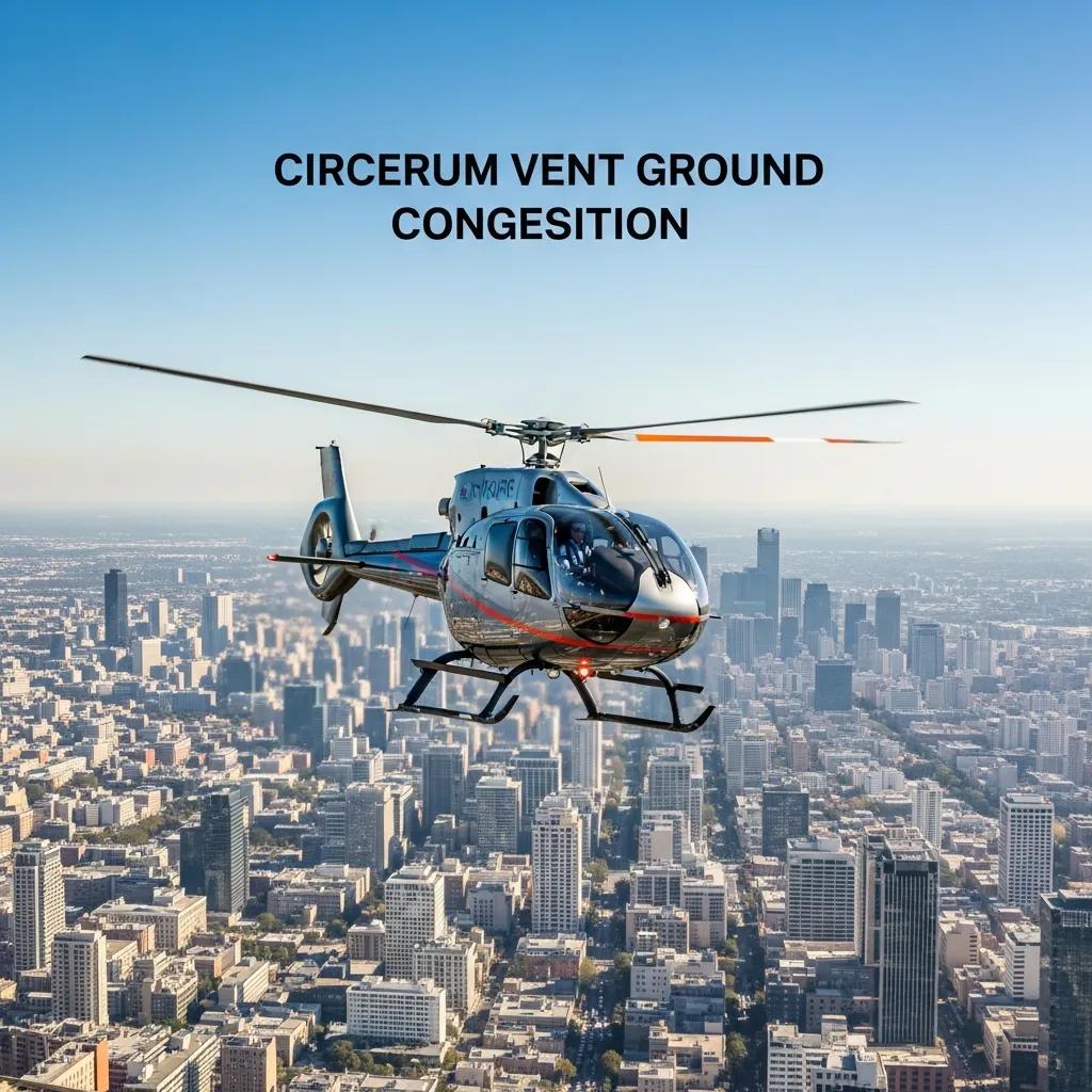 Charter-a ltd helicopter flying over cityscape, illustrating bypassing ground traffic