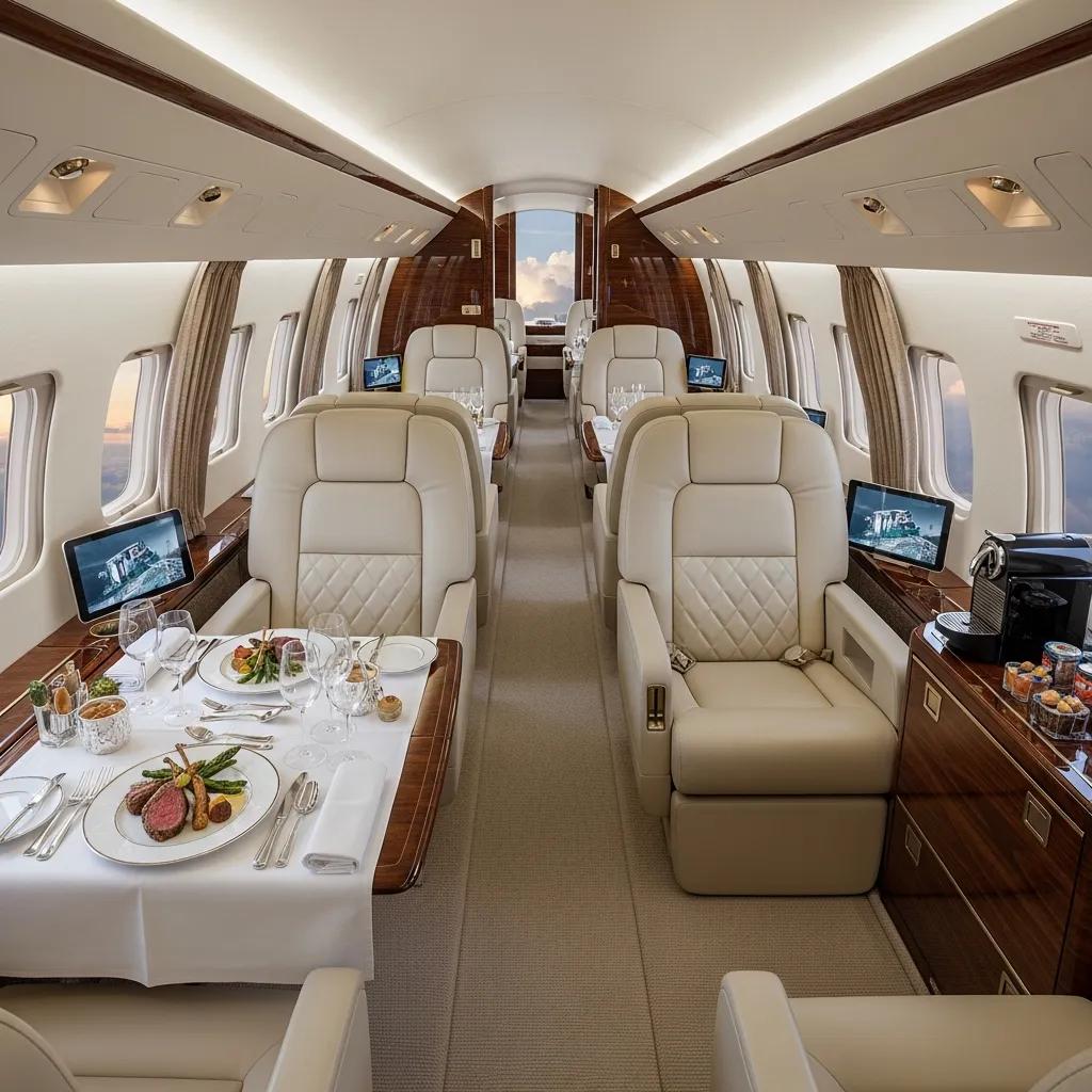 Charter-a ltd interior of a private jet showcasing luxury seating and amenities