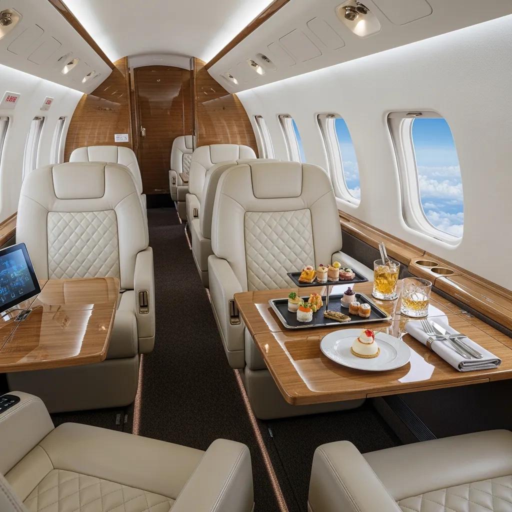 Charter-a ltd luxurious interior of a super midsize jet cabin, showcasing comfort and elegance for travelers