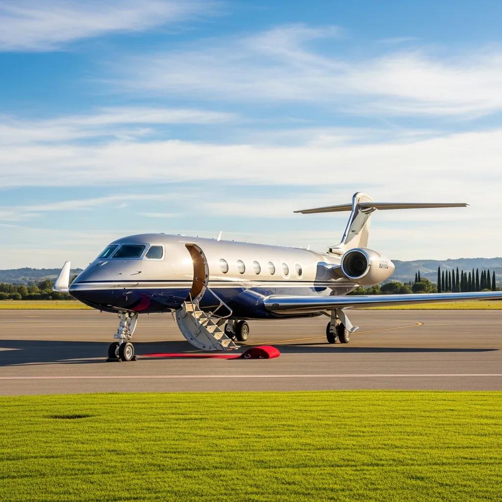 Charter-a ltd luxurious private jet on tarmac representing exclusive travel options