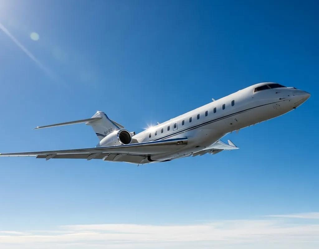 Luxury private jet in flight representing high-end air travel options