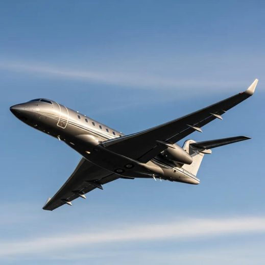 Charter-a ltd super midsize jet in flight, representing luxury and performance in executive travel